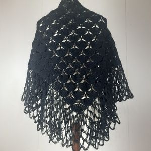 Crochet Handmade Black Shaw Wrap Triangle Gypsy Cottagecore Goth Dark Academia